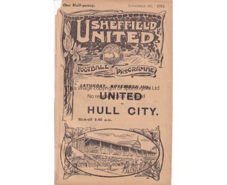 SHEFFIELD UTD     Rare 1st World War 4 page edition for Sheffield Utd Reserves v Royal Engineers dated 4/11/1916. Very few Ar