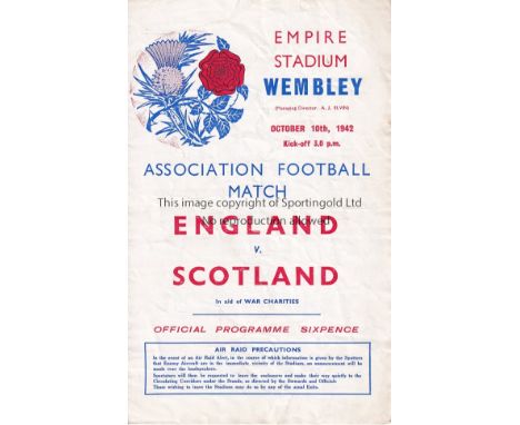 ENGLAND / SCOTLAND    4 Page programme England v Scotland at Wembley October 10th 1942. Light horizontal fold. No writing.   