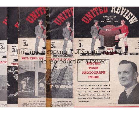 MAN UTD 49-50   Six Manchester United home programmes, 49-50, numbers 13-16 and 18-19, v Weymouth (Cup- tape along spine, tea