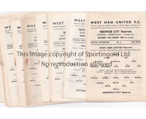 WEST HAM    A collection of 20 West Ham Home Reserves programmes all single sheets from 1960/61 a complete set of 17 Football