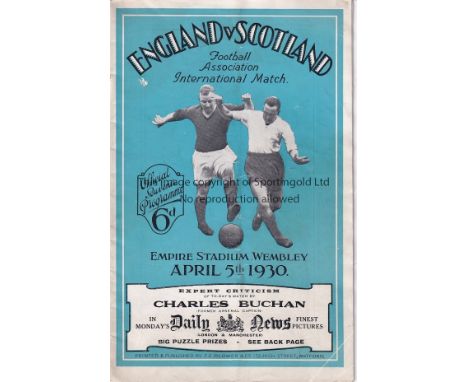 ENGLAND v SCOTLAND 1930      Official programme for match played at Wembley on 5/4/1930. Six Rangers played for Scotland inc 