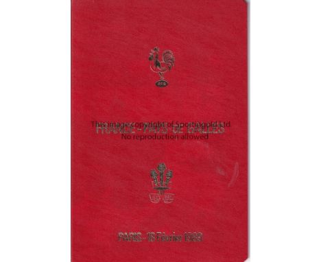 RUGBY 1989   Special VIP programme in presentation folder with match detail embossed in gold, France v Wales, 18/2/89, France