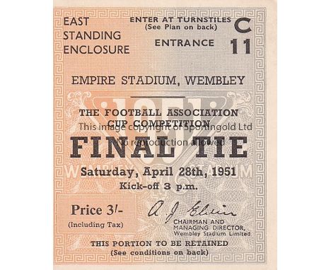 FA CUP FINAL TICKET    Ticket FA Cup Final Blackpool v Newcastle United 28th April 1951.    Generally good