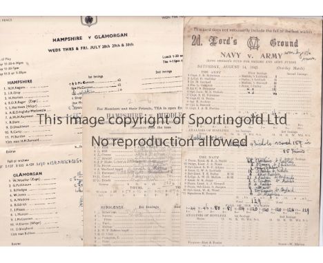 CRICKET     3 Scorecards Hampshire v Middlesex at Southampton 1938, Army v Navy at Lord's 1943 and Hampshire v Glamorgan at S