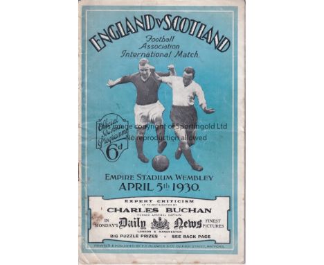 ENGLAND - SCOTLAND 1930   England home programme v Scotland, 5/4/1930 at Wembley, England won 5-2, fold, score, scorers (penc
