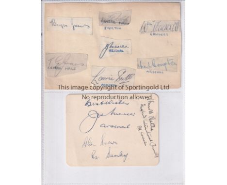 ARSENAL AUTOGRAPHS      Two album pages including Bryn Jones, Joe Mercer on each sheet, Laurie Scott and Leslie Compton of Ar