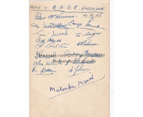 WARTIME AUTOGRAPHS     Single sheet album page for Army XI v B.A.O.R (British Army Over Rhine) played in Dusseldorf 21/10/45 