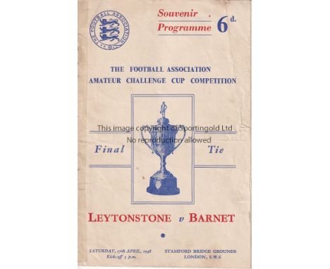 1948 AMATEUR CUP FINAL   Official programme, Leytonstone v Barnet, 17/4/48, Amateur Cup Final at Stamford Bridge, Chelsea. Li