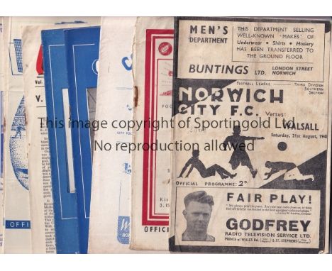 FORTIES    Thirteen football programmes, all forties, Norwich v Walsall 48/9, Arsenal v Bolton 48/9, Coventry v Chesterfield 