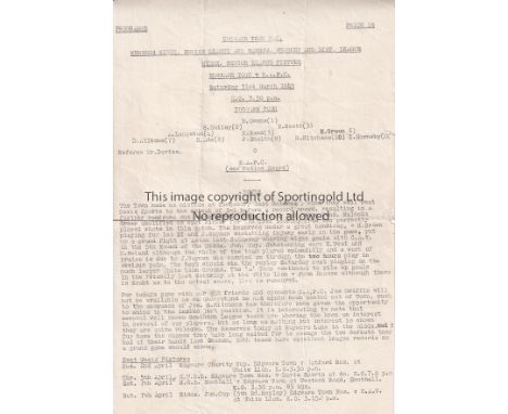WARTIME      Single sheet programme 12x8 issued by Edgware Town Football Club dated 31/3/1945. Edgware Town v R.A.P.C. The te