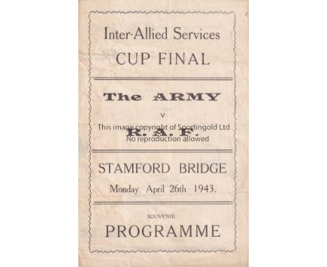NEUTRAL AT CHELSEA FC        A pirate issue 4 page programme for The Army v R.A.F. 26/4/1943 issued by Blooms' Printing Works