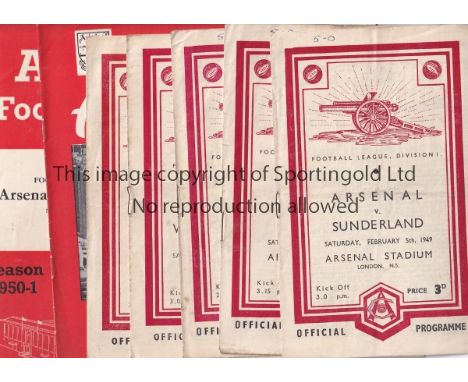 ARSENAL   Collection of ten Arsenal home programmes, 48/9 v Sunderland, Bolton, Shef Utd and Wolves plus Reserves v Portsmout