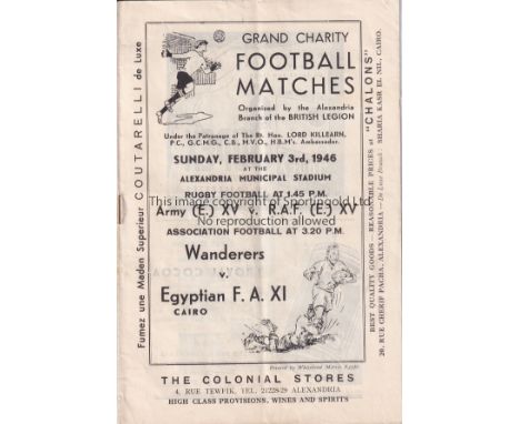 WARTIME     Programme covering Football and Rugby and matches played in Egypt played 3/2/1946 at the Alexandria Municipal Sta