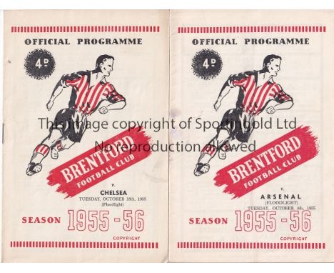 BRENTFORD     Two home programmes for Friendly matches in 1955/6 season v. Arsenal, slightly marked and small tape inside and