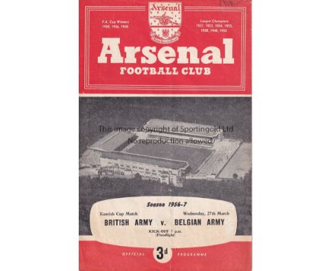 ARSENAL / DUNCAN EDWARDS 4 Page programme British Army v Belgian Army at Highbury 27th March 1957 Kentish Cup. Duncan Edwards