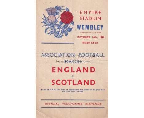 ENGLAND / SCOTLAND    4 Page programme England v Scotland at Wembley October 14th 1944. Light folds. A little worn. No writin