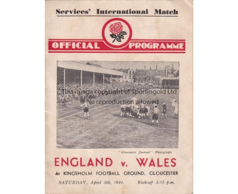 ENGLAND v WALES     Rare Wartime Rugby International 4 page programme played at Kingsholm Football ground Gloucester dated 8/
