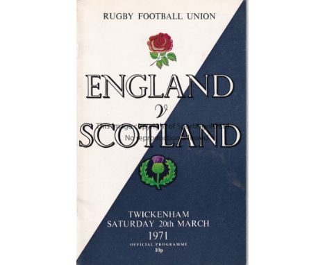 RUGBY - SCOTLAND   Programme , England v Scotland, 20/3/71 at Twickenham, signed by 7 Scots including both Browns, Frame, Big