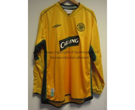 CELTIC - SUTTON   Match worn Celtic shirt, worn by Chris Sutton v Hibernian, 2003/04, long sleeved Celtic third strip yellow 