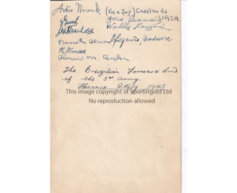 WARTIME AUTOGRAPHS Rare autographed page for team who played against British Army Touring side in Florence 9/5/1945. The 5th 