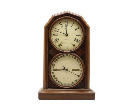 An American walnut cased calendar clock, by Seth Thomas, the printed dial inscribed 'patent Dec. 28, 1875', striking on a bel