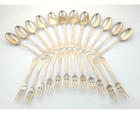 A Victorian silver flatware, London 1888, Francis Higgins III, trifid pattern and engraved with ownership initials, comprisin