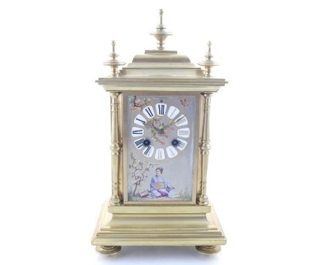 A 19th century French ormolu and porcelain panel clock, depicting Chinese maidens in customary dress, the architectural case 