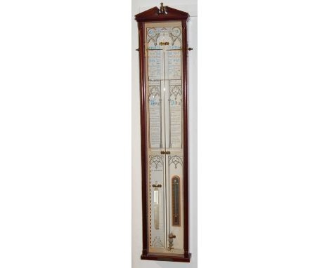 A reproduction Admiral Fitzroy barometer, the glazed mahogany case incorporating a silvered scale thermometer, H 101cm