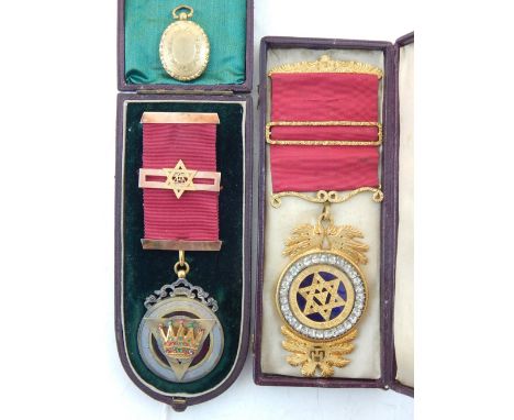 A Victorian silver and yellow metal masonic medallion set central gemstone coronet, John Kennedy Birmingham 1870 together wit