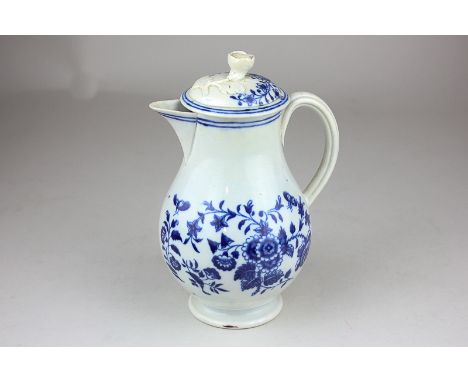 An 18th century Caughley blue and white porcelain milk jug and cover baluster shape decorated with flowers and butterflies, m