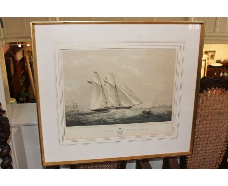 After N M Condy (19th century), the yacht 'Leda' off the Needles in the Solent, coloured lithographic print with annotation, 