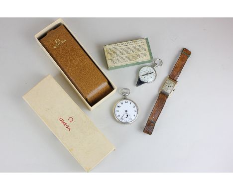 A Terry & Co wristwatch with Swiss movement in 9ct gold case, a silver cased open face pocket watch and a map measure and com