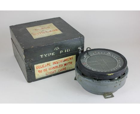 A Naval compass in fitted wooden box marked Type P10