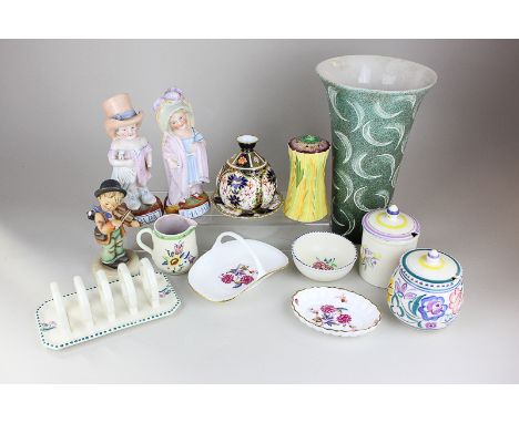 A Royal Crown Derby Imari pattern vase, a Carlton ware Australian design shaker, five pieces of Poole pottery and other items