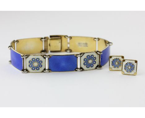 David Andersen a silver gilt and pale blue enamel bracelet with matching ear studs