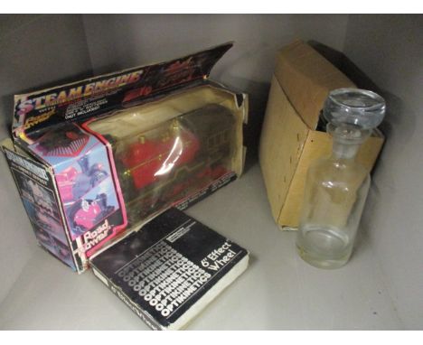 A boxed steam engine and other items