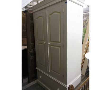 A modern white painted wardrobe with a single drawer below, 79 h, 44 w
