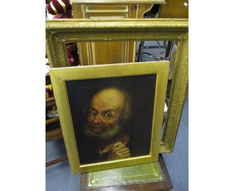 18th Century Northern European School - a head and shoulder portrait of a miser, oil on canvas, 17 x 14, in a gilt frame