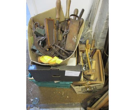 Vintage tools to include clamps, mallets and saws