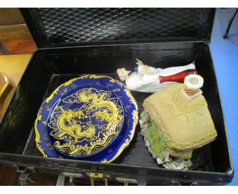 A mixed lot of items to include a pair of Coalport plates, a Staffordshire figure, an oriental plate, a quartz clock and a ca