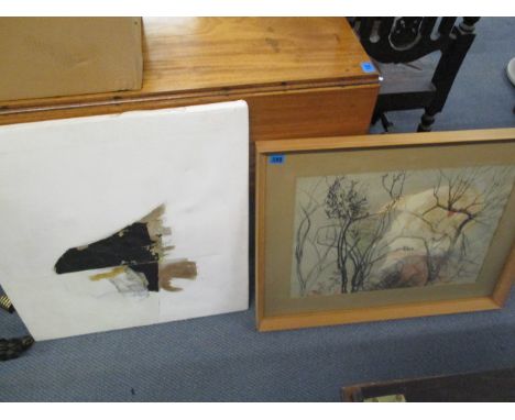 20th Century British School - a view through trees, mixed media, 16 x 22, framed and glazed, along with J Hardy - Landscape, 