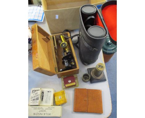 A small mixed lot of miscellaneous items to include binoculars, playing cards, a small microscope, boxed and other items