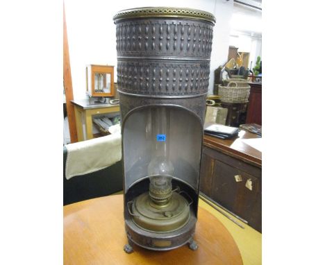 A Victorian cylinder formed, floor standing lamp heater, stamped Ardent, Made in Belgium, 32 1/4h