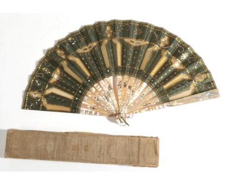 A Late 19th/Early 20th Century Pink Mother-of-Pearl Fan, the monture with light silvered decoration to include a butterfly on