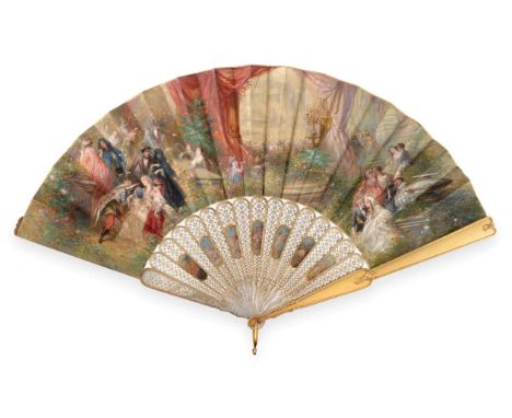 A Circa 1870's Russian Fan, Samuel Arnd, St. Petersburg, (hallmarked), the monture having solid gold guards and loop with sim