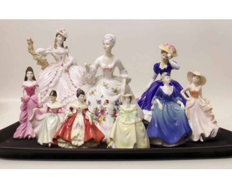 Royal Worcester Summers Lease, also four Coalport figures and three Royal Doulton ladies. Condition report: see terms and con