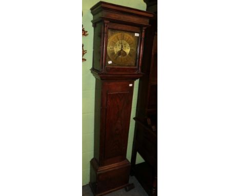 An oak thirty hour longcase clock, square brass dial with chapter ring signed Jos. Farrer, Brighouse