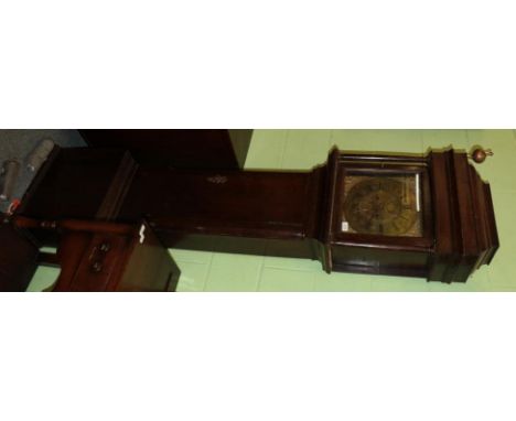 An oak eight day longcase clock, square brass dial bearing a later inscription Jo, Ramsbottom