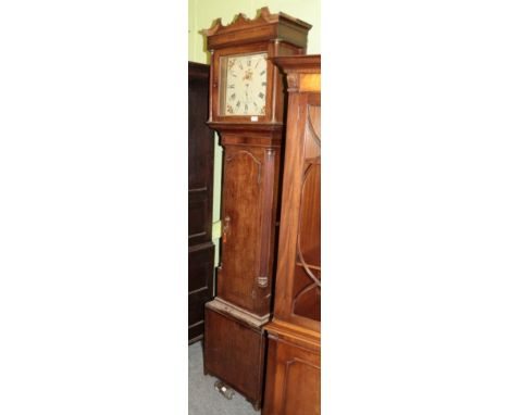 An oak thirty hour longcase clock, signed E.Burton Junr, Kendal, circa 1800, square painted dial