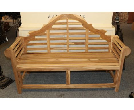 A reproduction hardwood garden bench, 161cm wide  